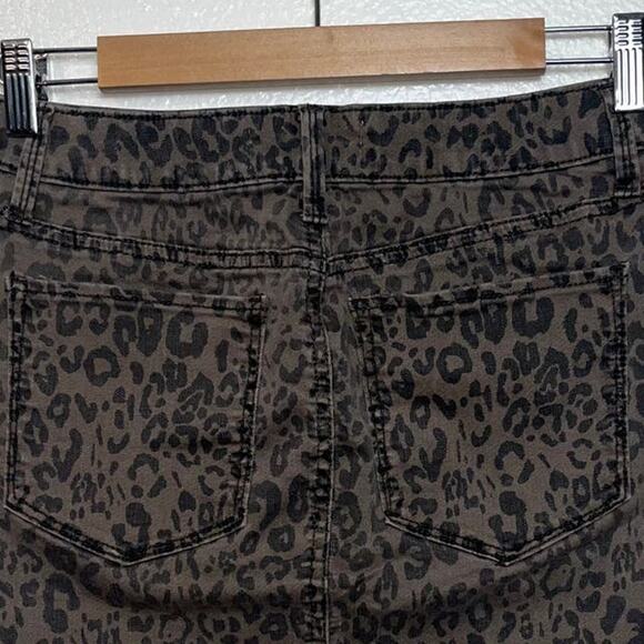 MUDD Mini Skirt size 3 Stretch Denim Cut Off Leopard Print Brown Tan Y2K 2000's - Picture 11 of 16